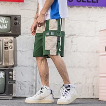 Харадзюку Шорты цвет блок Лето хип хоп Карго короткие уличные мужские бегуны короткие карманы хлопок повседневные спортивные штаны хип-хоп