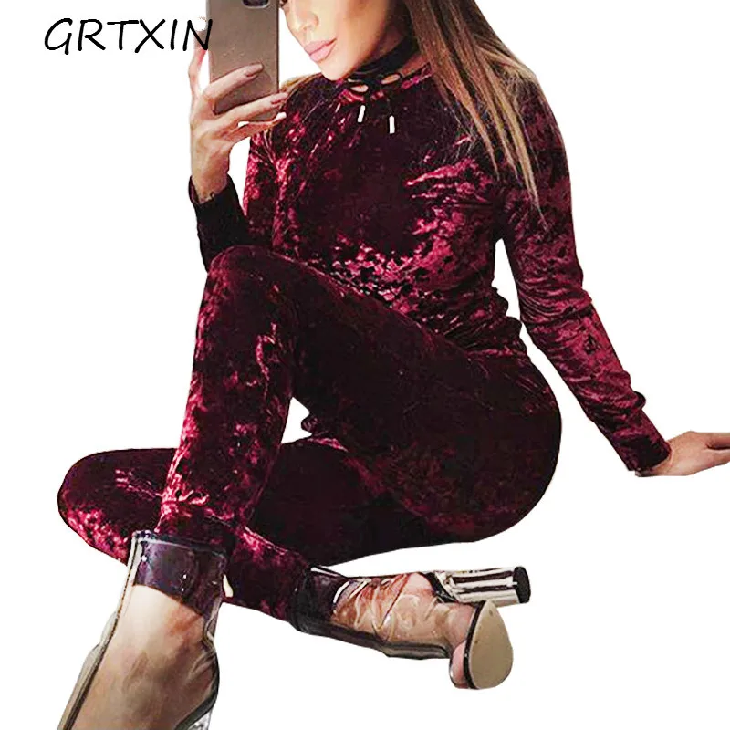 

New Sexy Women Suits Fashion Velvet Long Sleeve Sportsuit Women 2 Piece Set Slim Pants Suits +Hooded Sets
