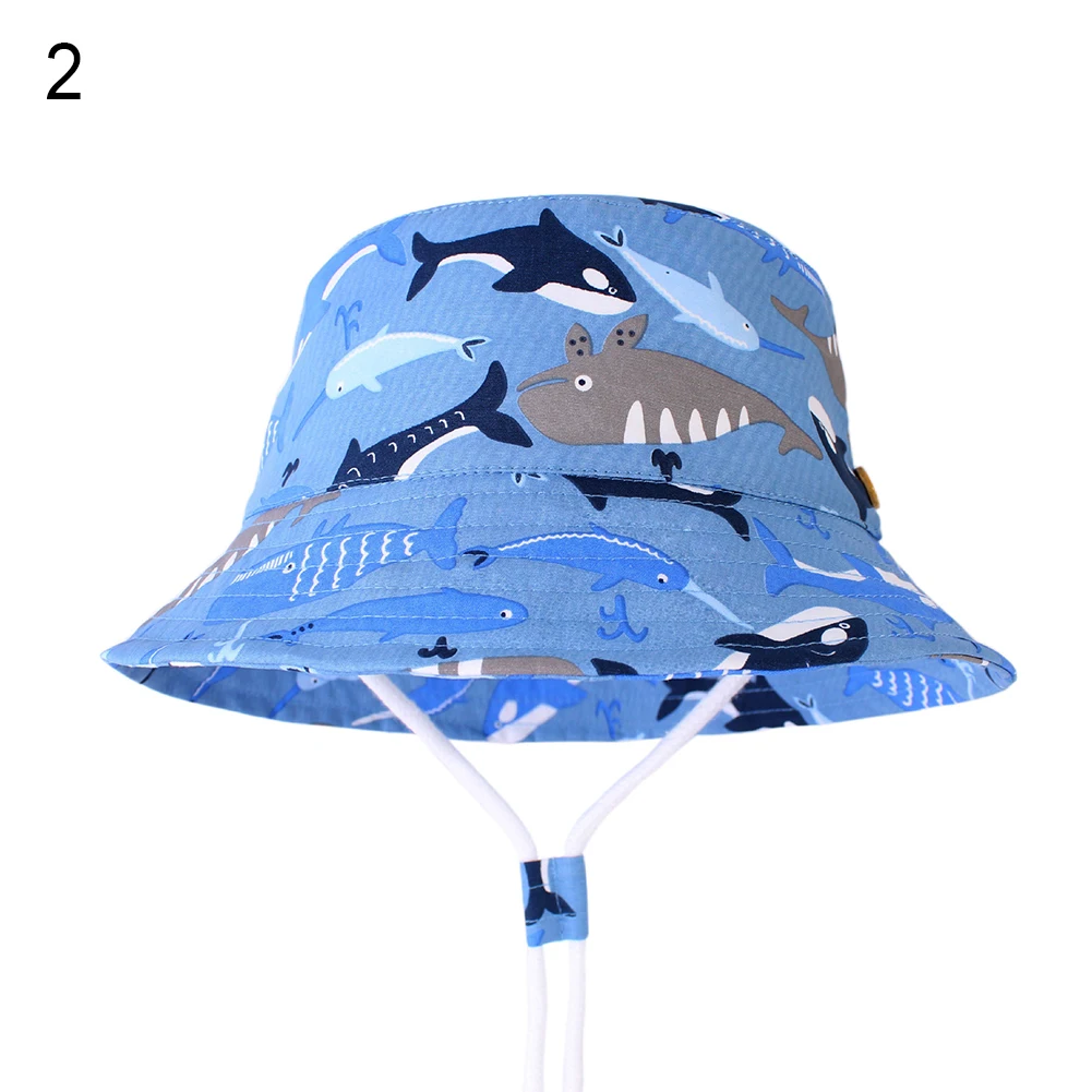 Новые летние шапочки для мальчиков и девочек, детские хлопковые шапки с принтом динозавра, пляжные солнцезащитные очки для отдыха - Цвет: 2