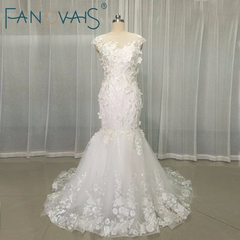 

Mermaid Lace Wedding Dresses With Cape Sleeves 3D Flower Beads Vintage Wedding Dress 2019 Vestido de Novia Tuekey robe maree