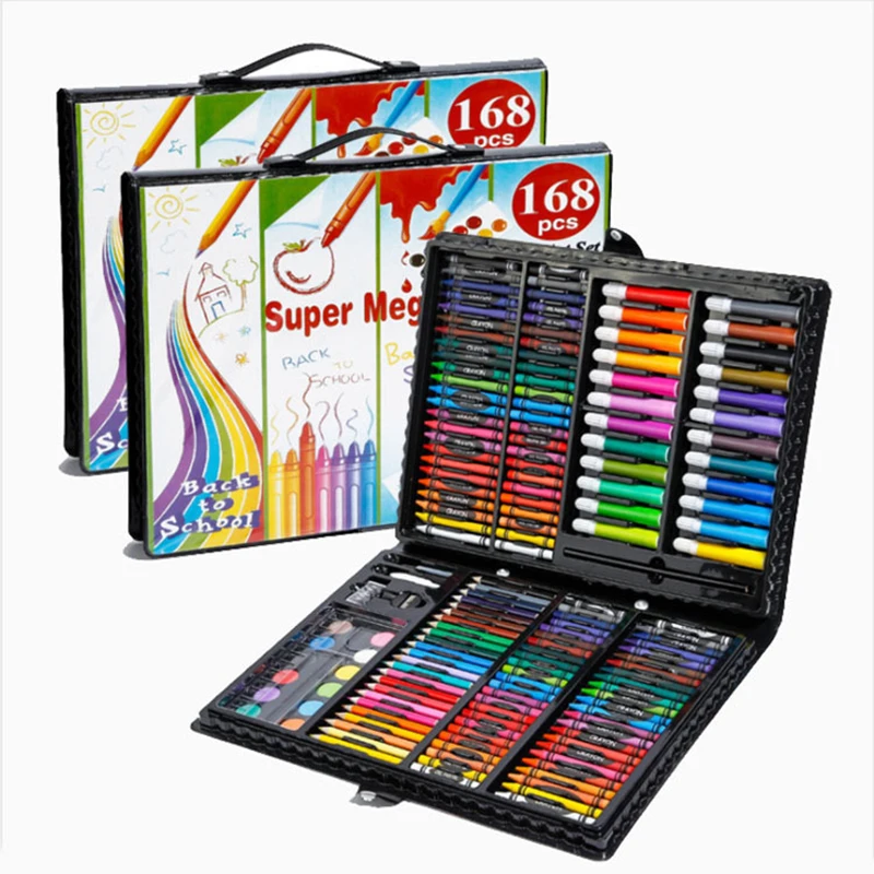 

168 Colors Children Draw Suit Learning Supplies Watercolor Pen Crayon Oil Painting Nice Painting Tool Gift Box Set School Gift
