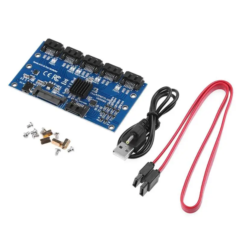 

1 to 5 SATAIII SATA Expansion Card 1 to 5 Port SATA3.0 Motherboard 6Gbps Riser Card Hub with DV 5V power port For mining miner