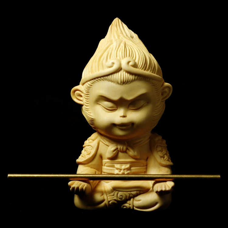 

7cm high Boxwood carving WuKong crafts home decoration car decoration Sun Wukong Home Furnishing Ornament