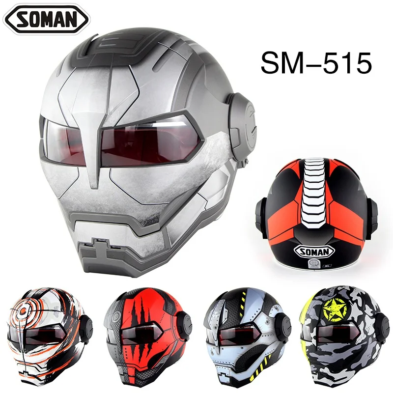 

Soman Ironman Full Face Motorcycle Helmet Robot Style Motor Bike Riding Casco Open Face Motocross Cycling Capacetes SM515