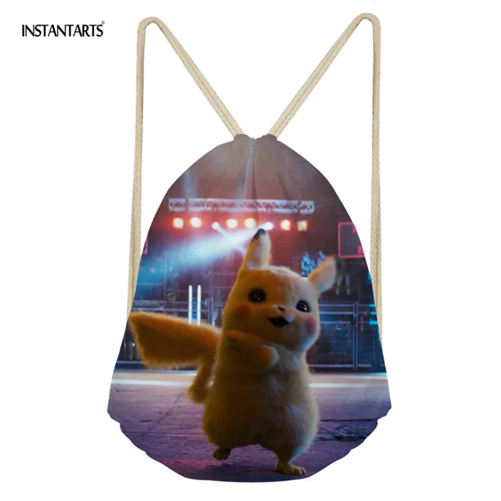 

INSTANTARTS Casual Drawstring Bag Gym Sack Pokemon Detective Pikachu Print Travel Backpack Softback Teenager Girl Boy Rucksack