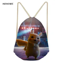 INSTANTARTS Casual Drawstring Bag Gym Sack Pokemon Detective Pikachu Print Travel Backpack Softback Teenager Girl Boy Rucksack