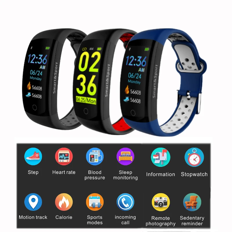 

Q6S Smart Bracelet 3D dynamic Blood Pressure Heart Rate Monitor wristband ip68 waterproof sports band Fitness tracker Watch men