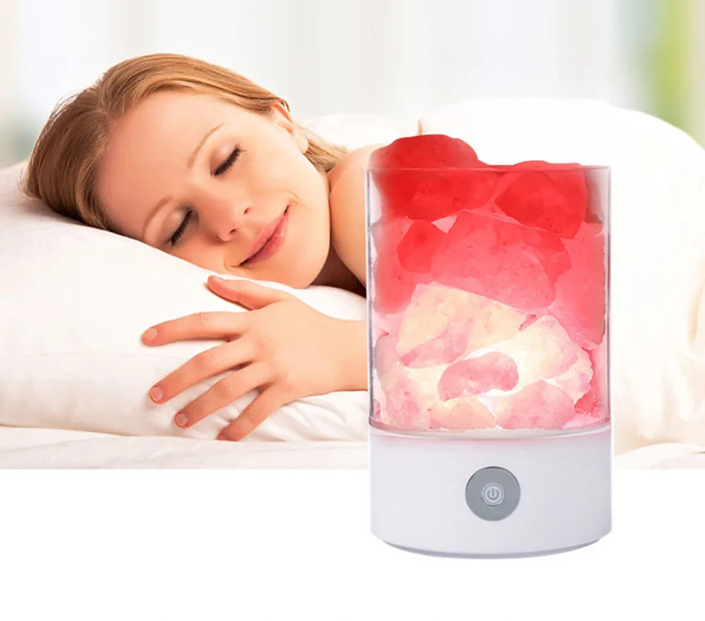 Настольная лампа Гималайский натуральный USB Plug Хрустальная рок ночник соляная лампа ионный очиститель воздуха кристаллы для домашнего