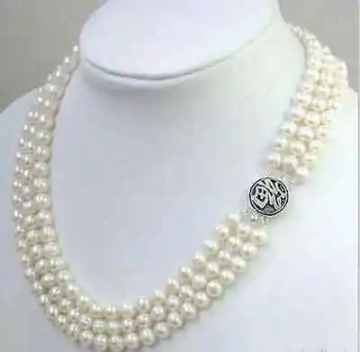 

Free shipping hot sale Women Bridal Wedding Jewelry >> triple strands natural south seas white pearl necklace 18-22inch