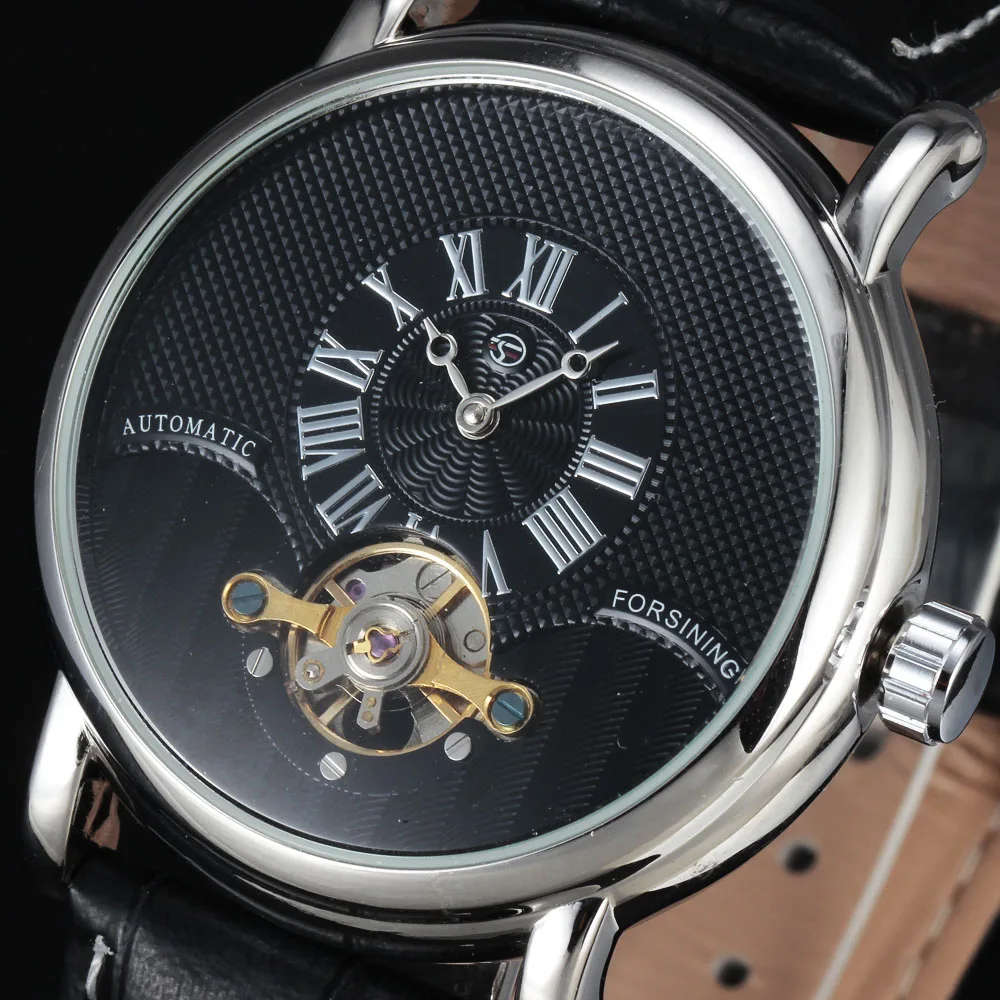 

FORSINING Black Dial Genuine Leather Strap Waterproof Men Luxury Flying Tourbillon Automatic Mechanical Watches Montre Homme