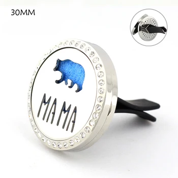 

30mm Stainless Steel MAMA Bear with Vent Holes Aromatherapy/Essential Oil Diffuser Perfume Locket Clip for Car