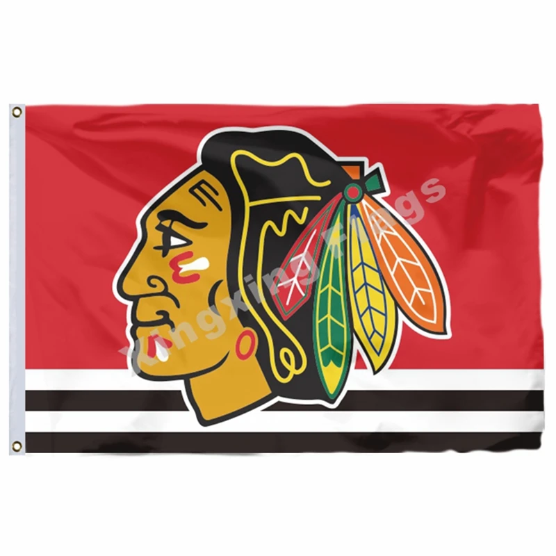 Chicago Blackhawks Stripe Flag 3ft X 5ft Polyester NHL Banner Chicago