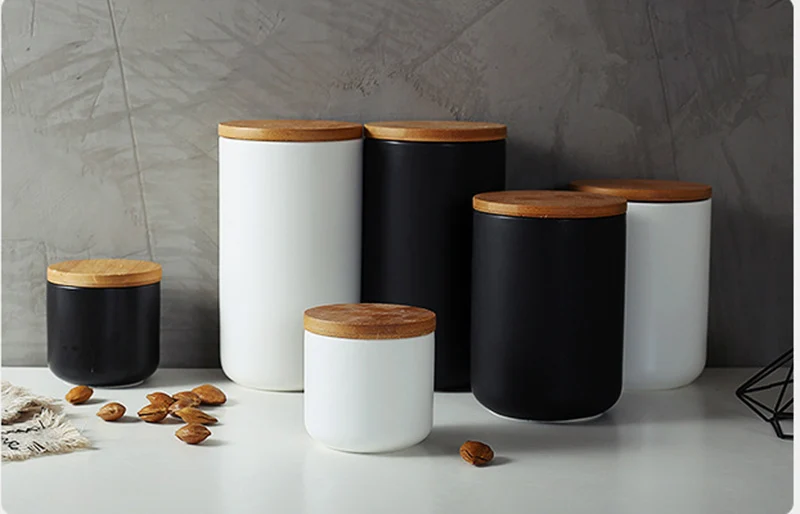 Керамическая канистра в скандинавском стиле с герметичными деревянными крышками, контейнер для хранения продуктов, кухонный органайзер для хранения для дома