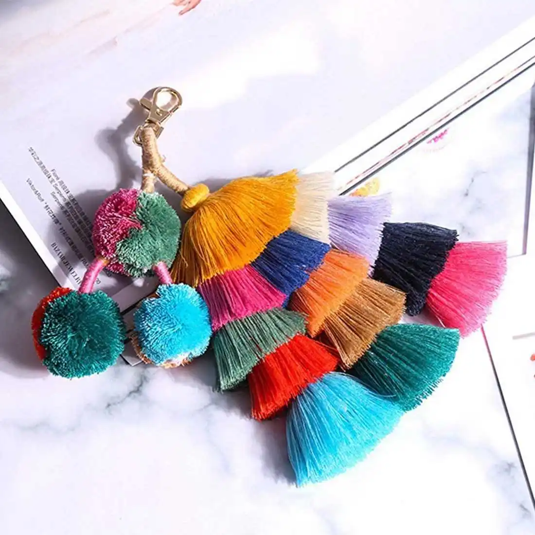 Красочные Boho Pom кисточкой сумка Шарм брелок(стиль