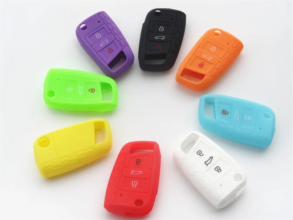 AUTEWODE Silicone Car key Cover for vw Volkswagen Golf 7 mk7 3 button Remote key shell blank fob
