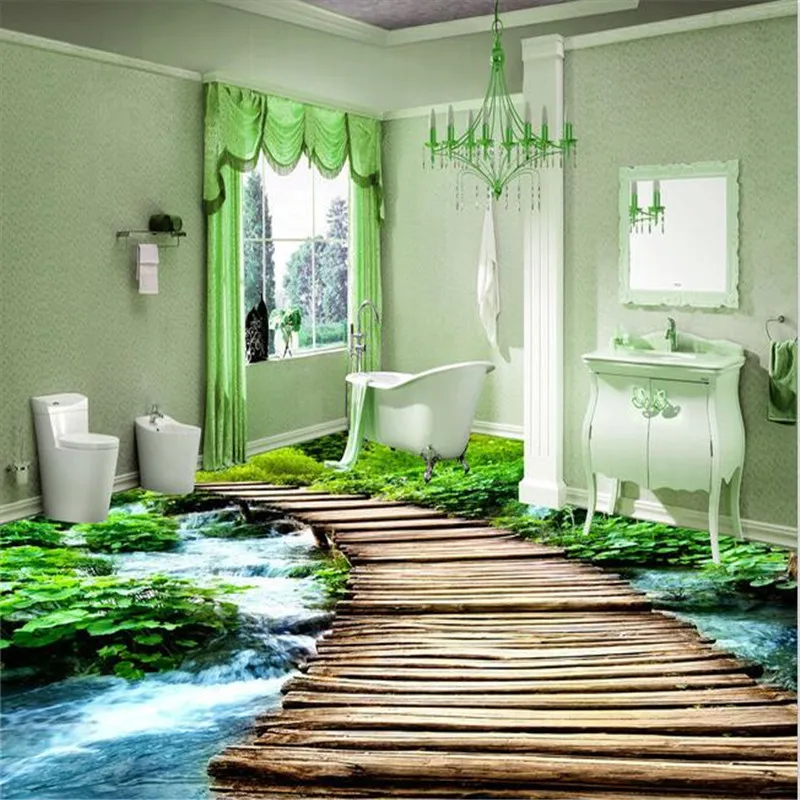 Modern Toilets Custom 3D floor painting mural bathroom wear non-slip waterproof thickened self-adhesive PVC Wall paper sticker