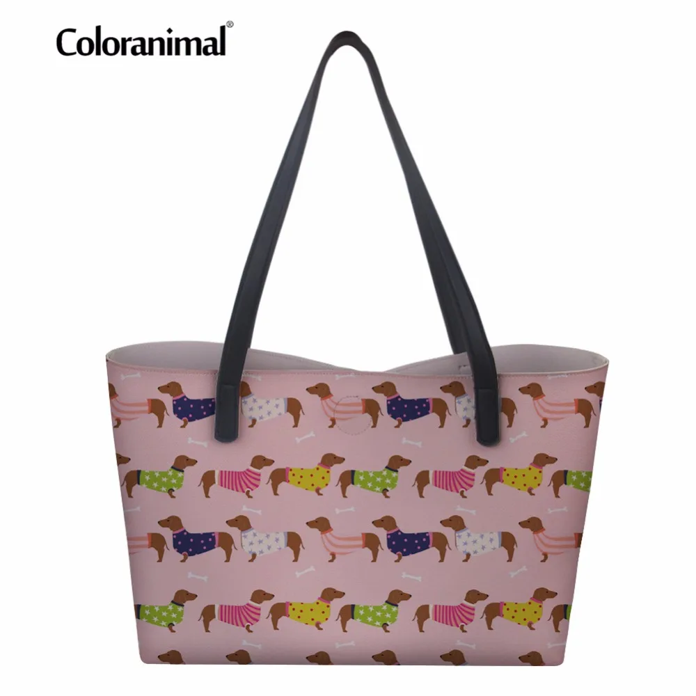 

Coloranimal Luxury Dachshund Dog Women Handbags Leather Shopper Casual Bag Large Storage Beach Bag Pet Dog Print PU Totes Bags