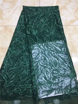 

green latest Handwork Embroidery Tulle lace with Sequinsafrican 3d fabrics with sequins french tulle sequin lace fabric(XZS-4-19