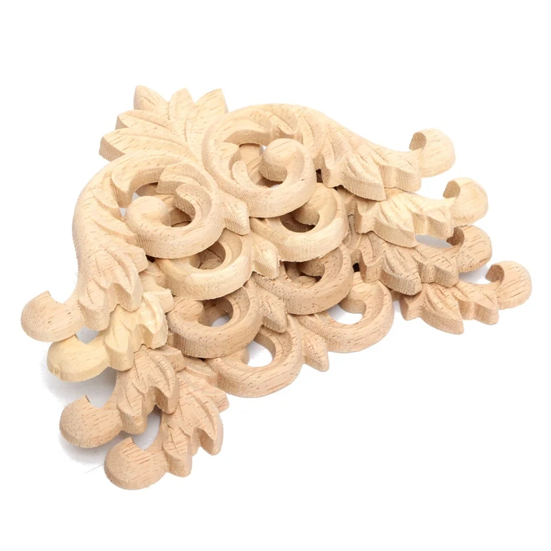 

Excellent 1PC 9*9*0.8cm Wood Carved Corner Onlay Applique Unpainted Furniture Decorative Figurines Wooden Miniature