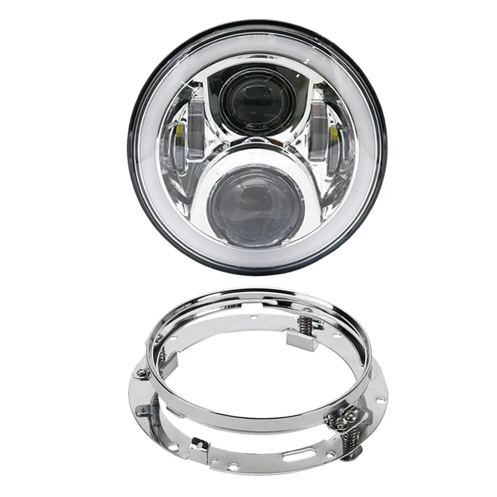 Set Motorbike Accessories 7 Turn Signal DRL Angel Eye Headlamp for Harley Softail Touring Daymaker 7 Inch Round LED Headlight (18)