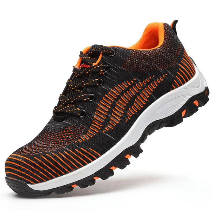 Размеры 35-46, мужские ботинки из сетчатого материала, рабочая обувь, стальной носок, крышка для защиты от проколов, прочная дышащая защитная обувь - Цвет: orange