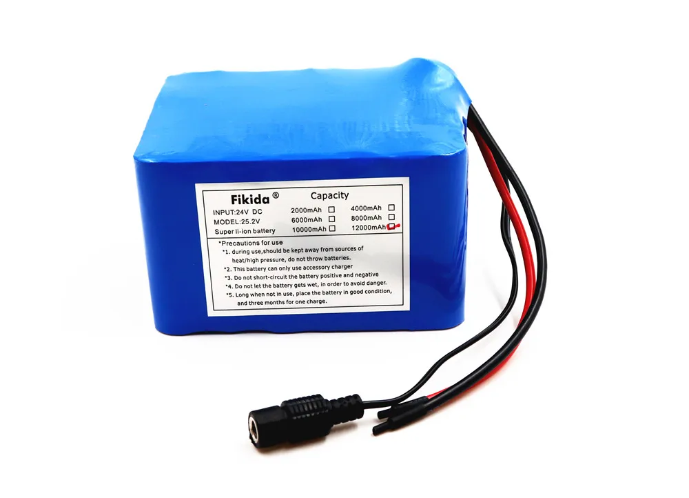 Fikida 24v 12ah 6S6P литиевая батарея 25,2 V 12000mAh литий-ионная аккумуляторная батарея литиевая батарея для велосипеда, батарейный блок 350w Байк, способный преодолевать Броды 250 Вт Мотор wit