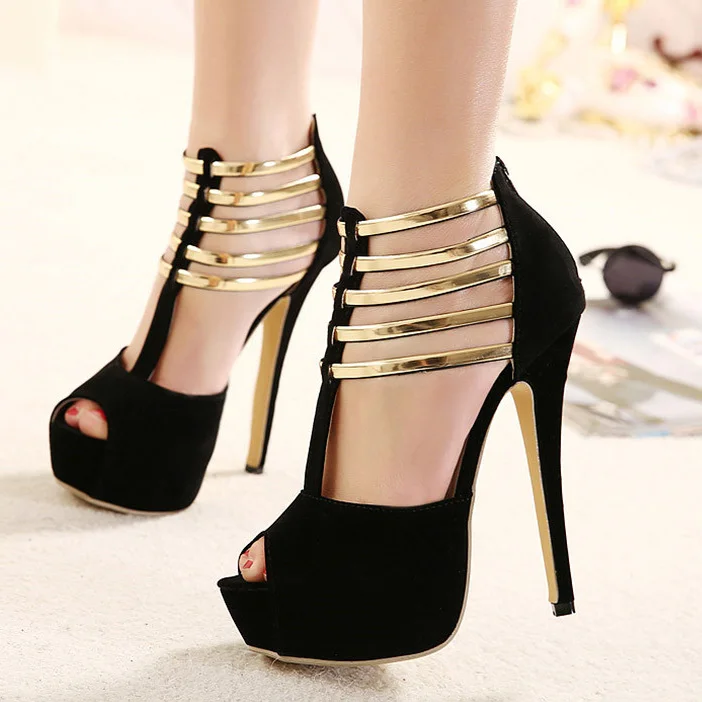 Женские туфли-лодочки с открытым носком на очень высоком каблуке; женская обувь; Босоножки на платформе и каблуке; женская летняя обувь; женская обувь на высоком каблуке; tacones mujer - Цвет: Black