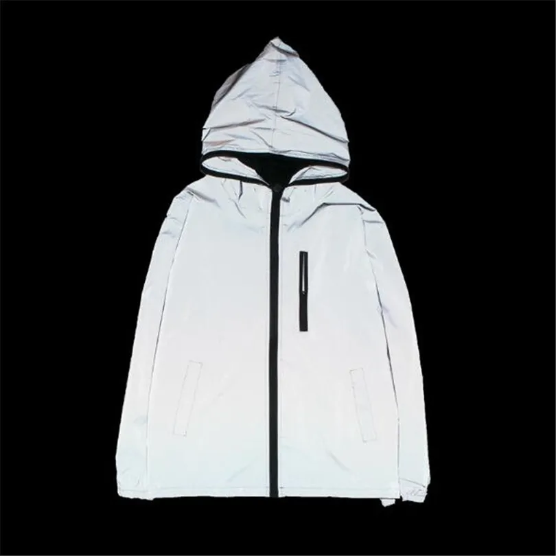 

Men Jacket Autumn Reflective 3M light hoodies Jacket movement Hip Hop Waterproof Windbreaker hooded Fluorescent Men Coat S-5XL