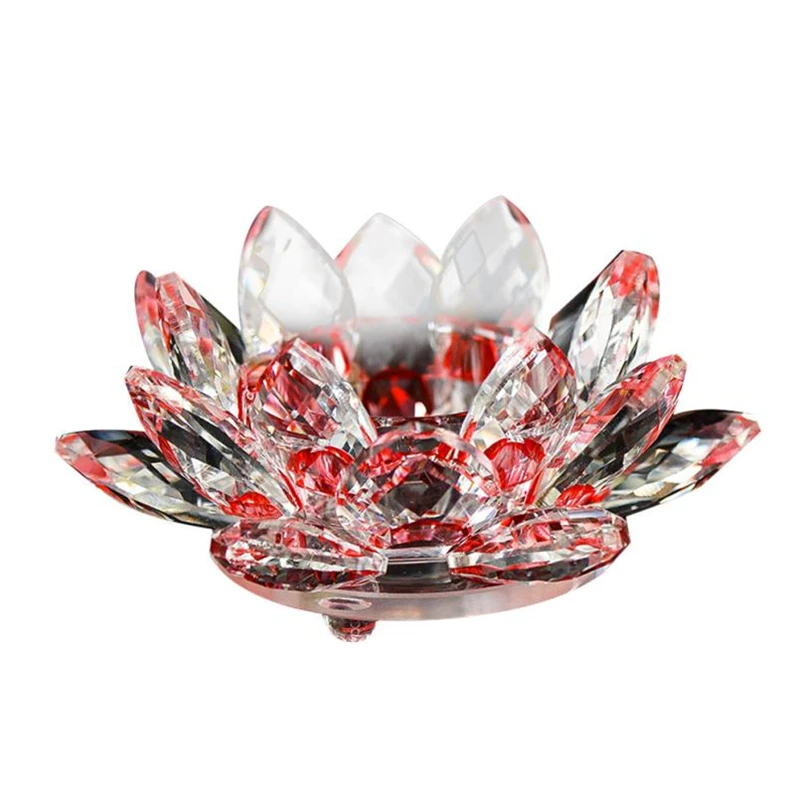 New Creative popular 7 Colors Crystal Glass Lotus Flower Candle Tea Light Holder Buddhist Candlestick Practical hot DurableC030218