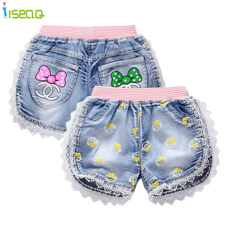 2017 New fashion kid girl jeans font b short b font pants cartoon girls font b