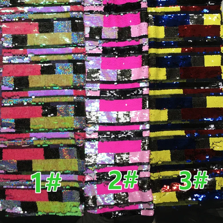 

125x90cm 1 Yard Flip-over Stripe Rainbow Sequins Embroidery Colorful Square African Fabric Bazin Riche Getzner 2019 Nouveau