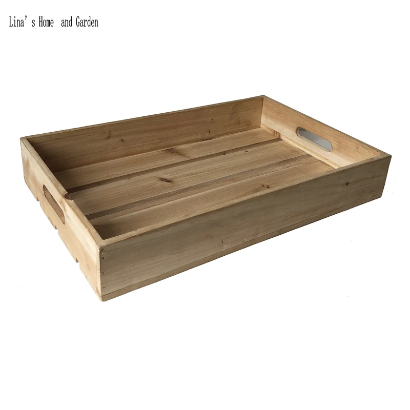 vintage farmhouse solid rectangle home decor wooden trays with cutout handles