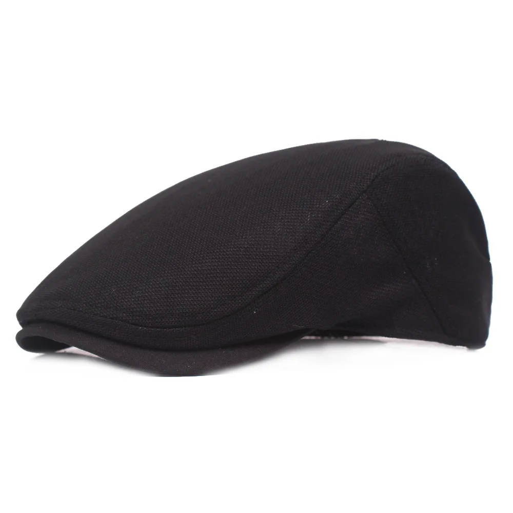 Стиль высокого качества унисекс дышащая хлопковая кепка газетчика плюща шляпы повседневные плоские вождения Гольф кепи в таксистском стиле солнцезащитный козырек - Цвет: Черный
