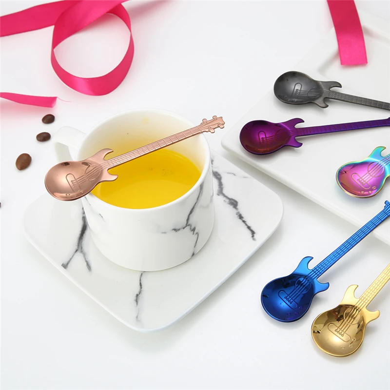 

Coffee Creative Cartoon Guitar Spoon Stainless Steel Milk Ice Spoon Coffee Sugar Tea Stirring Spoon Home Kitchen Tableware Spoon