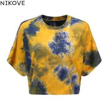 

NIKOVE 2019 Women's Fashion Round Neck Short-sleeved Navel Short T-shirt Summer Female Printing Top Size S-XL