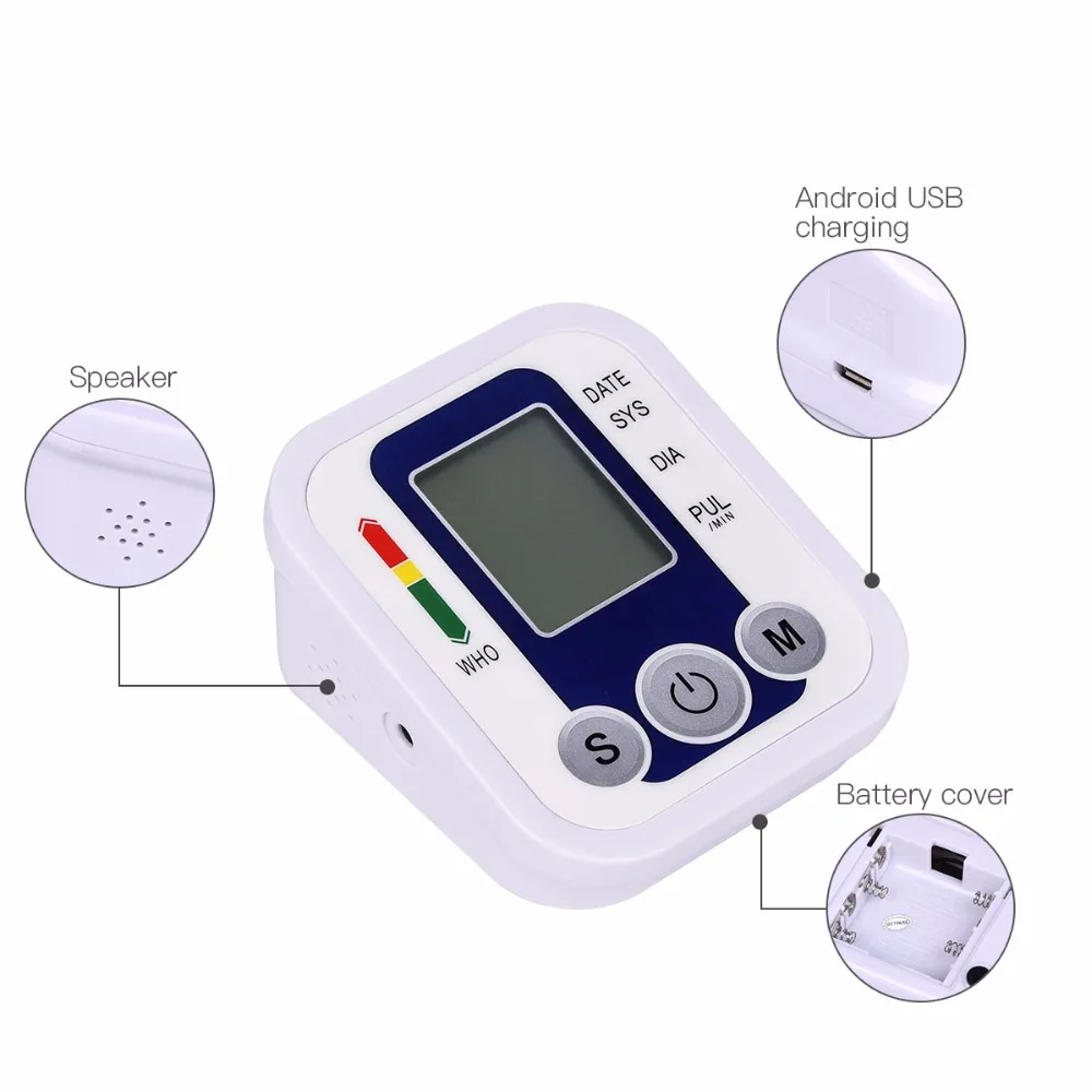 Верхний рычаг электронный цифровой монитор кровяного давления ЖК-дисплей экран монитор голосового сфигмоманометра с широким диапазоном манжеты