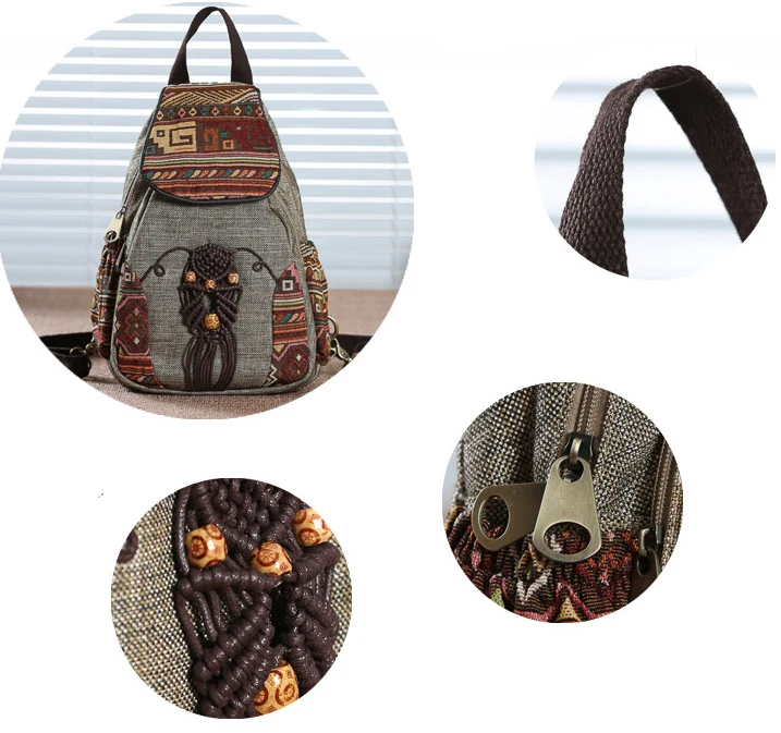 Винтажный тканевый рюкзак с вышивкой в этническом стиле, женские дорожные сумки ручной работы с цветочной вышивкой, школьный рюкзак, рюкзак Mochila