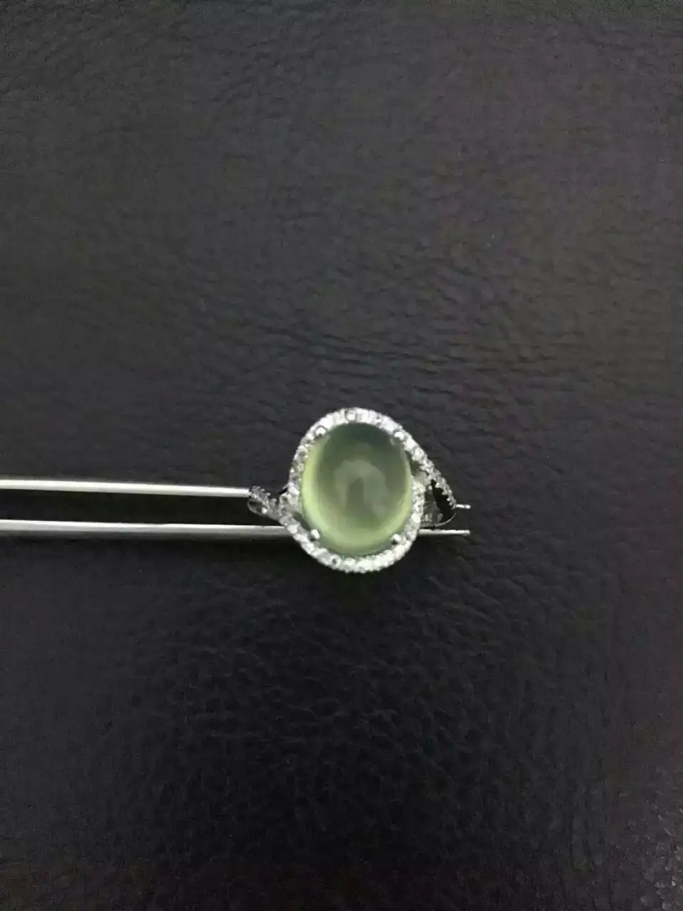 

Natural green prehnite gem ring Natural gemstone ring S925 sterling silver ring elegant trendy round women girl gift Jewelry