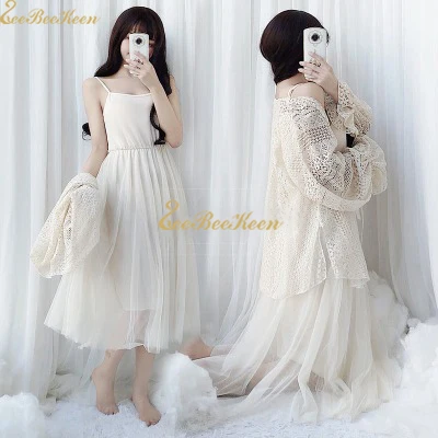 

Adult Beige Dress Sweet Lolita Dress Lace Coat Women Cosplay Costume Female Spring/Summer Sling Costume Suit Clothes For Girls