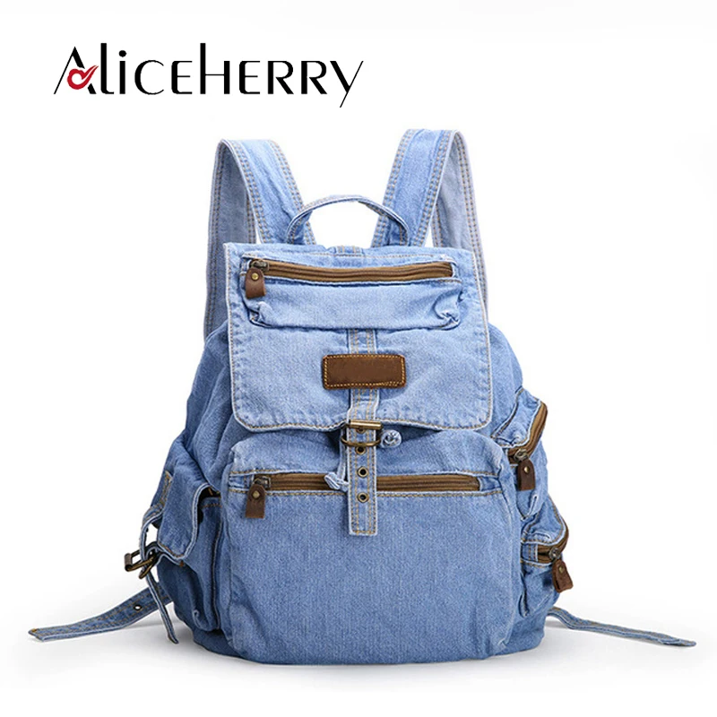 Womens fashion denim Backpack Casual Travel backpacks vintage school