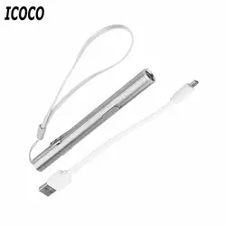 ICOCO креативный USB Перезаряжаемый светодиодный фонарик мощный мини светодиодный фонарик водонепроницаемый дизайн ручка висячая с