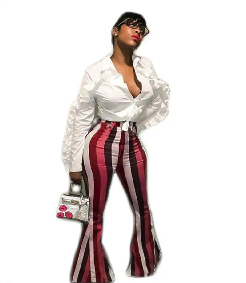 striped flared pants