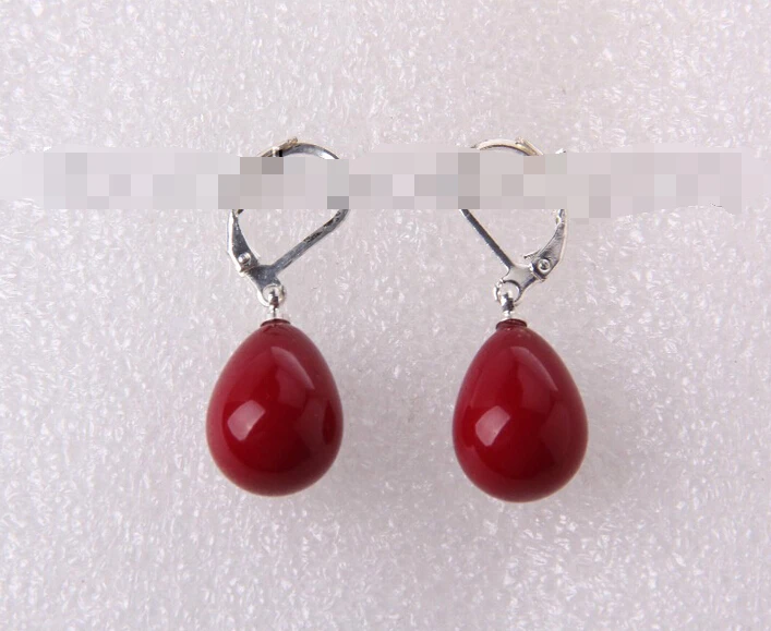 

free shipping 12322 drip red south sea shell pearl dangle earrings