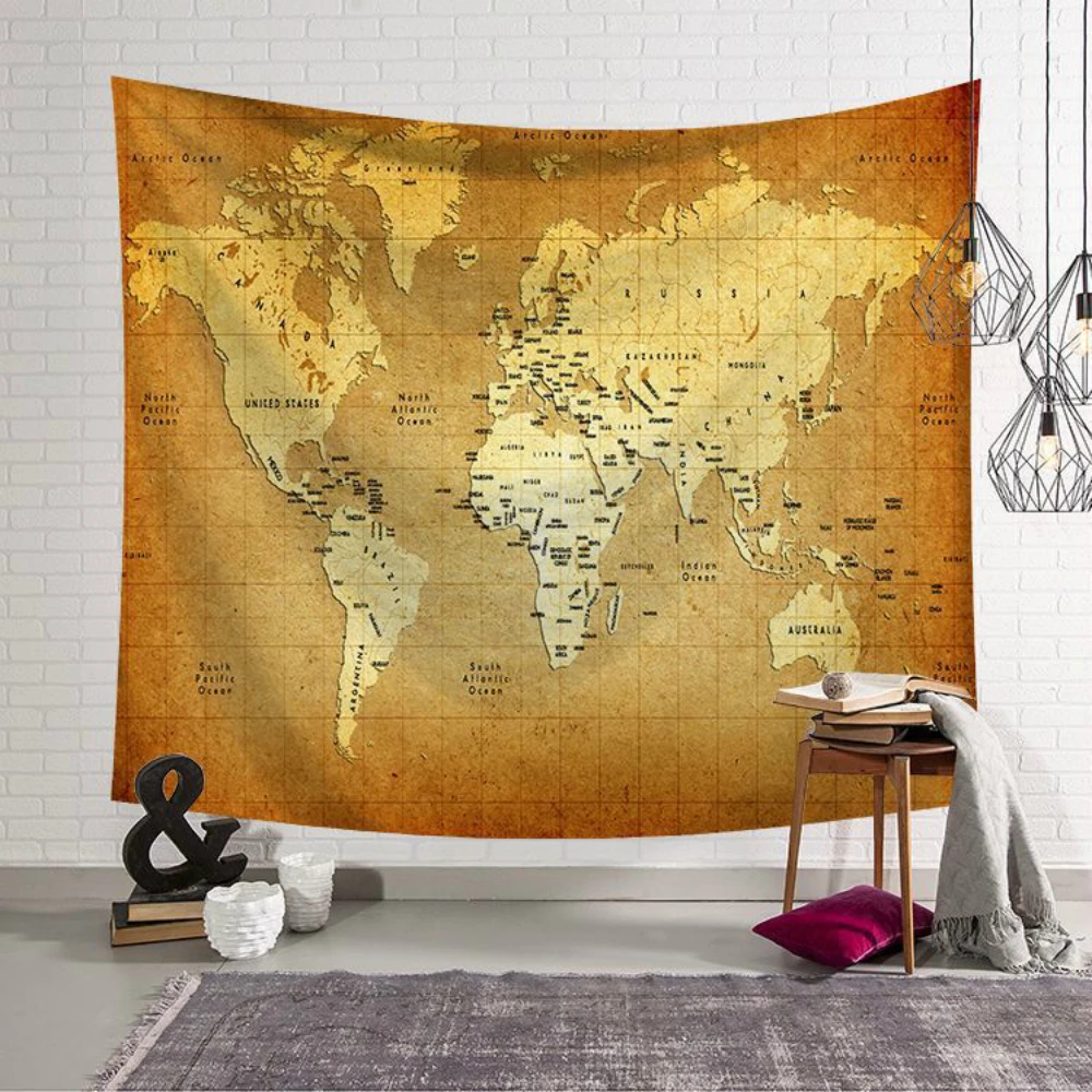 Nordic Vintage Wall Cloth Tapestries World Map Printed Macrame Tapestry Polyster Beach Towel Thin Blanket Yoga Shawl Mat