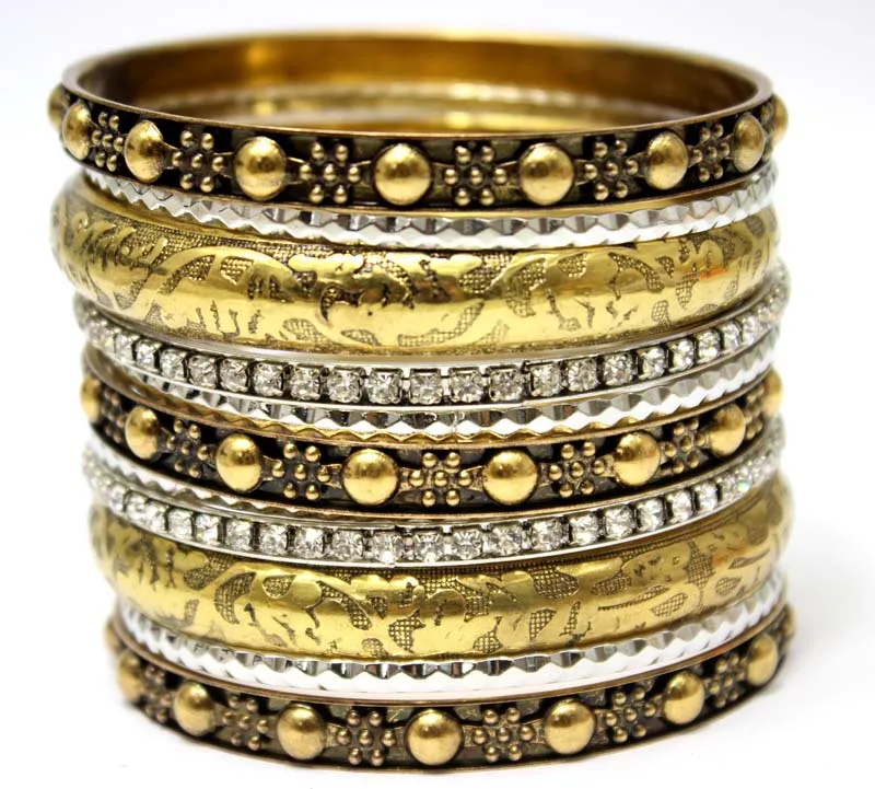 LADYMEE Fashion Jewelry Vintage Ethnic Multi Layers Rhinestone Indian Bangles Wholesale