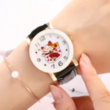 Chinese Style Women Watches Cute Cartoon Lucky Cat Pattern Leather Strap Wrist Watches for Women Quartz Watch Relojes Para Mujer