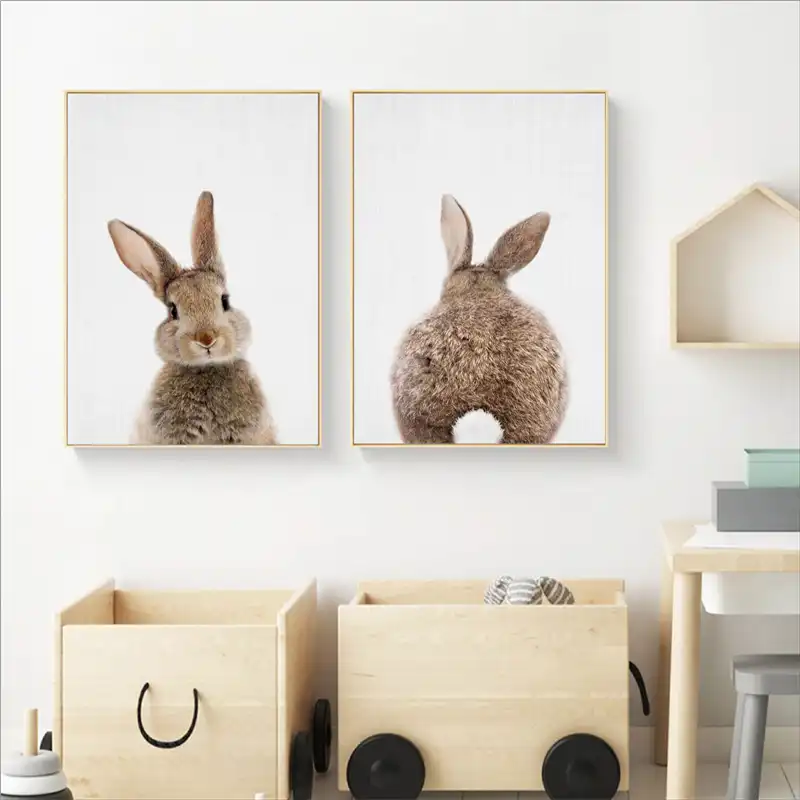 Bunny Rabbit Tail Canvas Painting Nursery Wall Art Animal Poster Tail Canvas Painting Nursery Wall Art