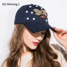GZHilovingL дизайн женские шляпы со стразами с пчелами бейсбол Snapback кепки в стиле хип-хоп Регулируемая для девочек весенняя шапка с жемчужинками