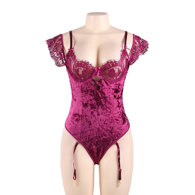 3XL/5XL Plus Size Porn Lingerie Sexy Suede Velvet Lace Open Crotch Erotic Lingerie Sexy Teddy Babydoll Erotic Costumes Underwear
