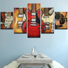 Современная живопись на холсте HD печатная настенная художественная рамка модульные картины декор для гостиной 5 штук абстрактный гитарный музыкальный постер Pengda